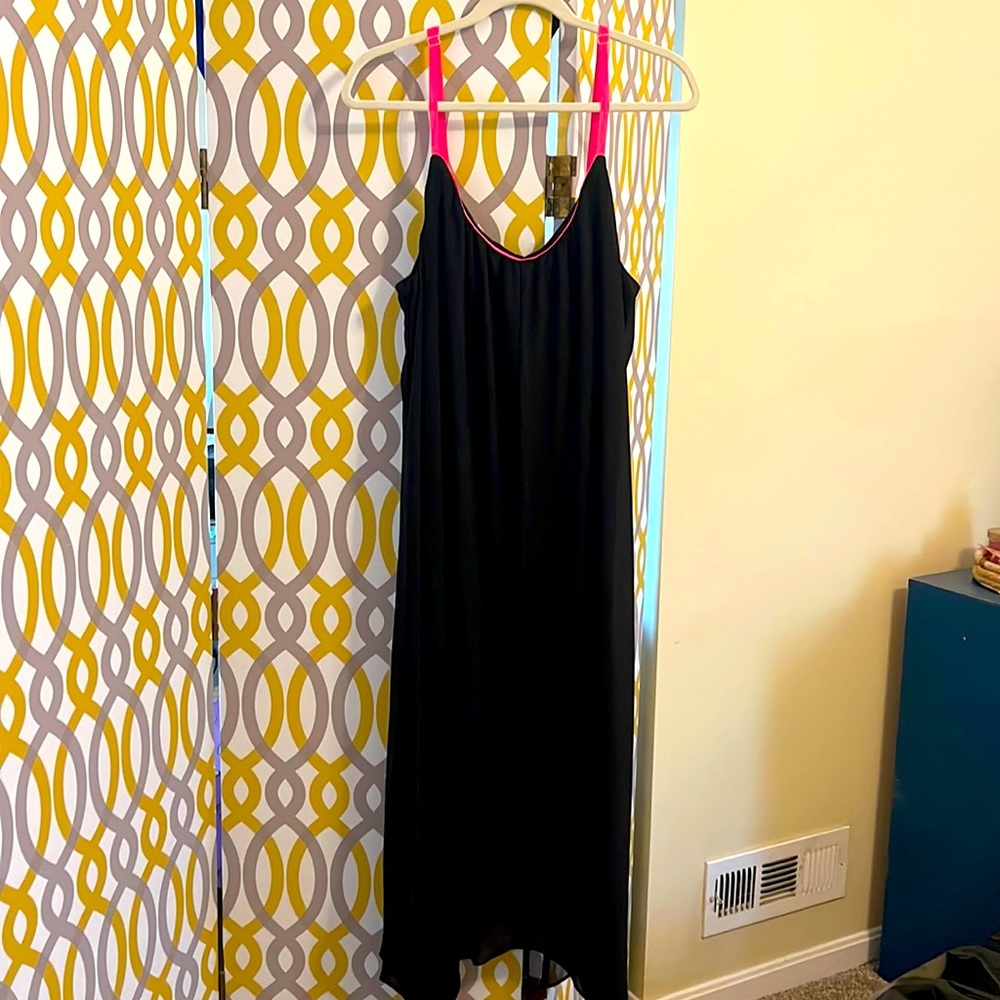 NY Collection- black/ hot pink spaghetti strap dress